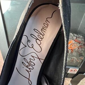 Libby Edelmen Black Suede Block Heel Pumps